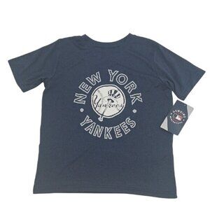 MLB New York Yankees T Shirt Youth Boys Blue Short Sleeve Sporty Wicking Logo